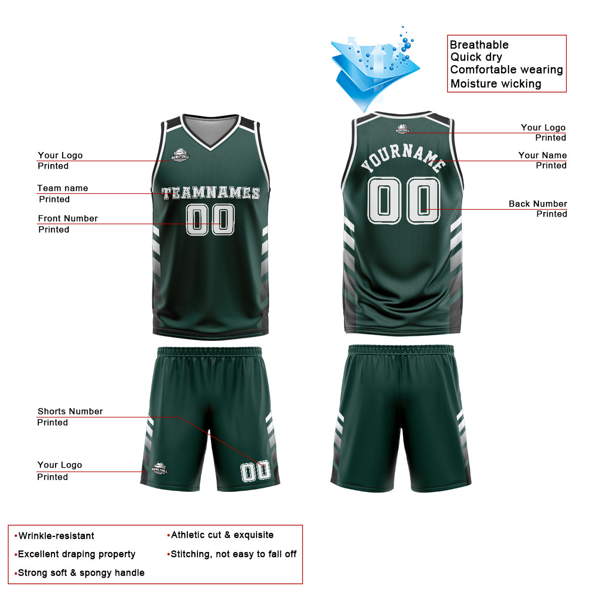 Custom Green White Basketball Jersey Uniform Suit Printed Your Logo Name Number