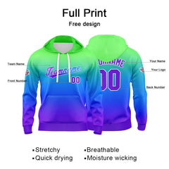 Custom Gradient Sweatshirt Hoodie For Man Woman Girl Boy Print Your Logo Name Number Green Blue Purple
