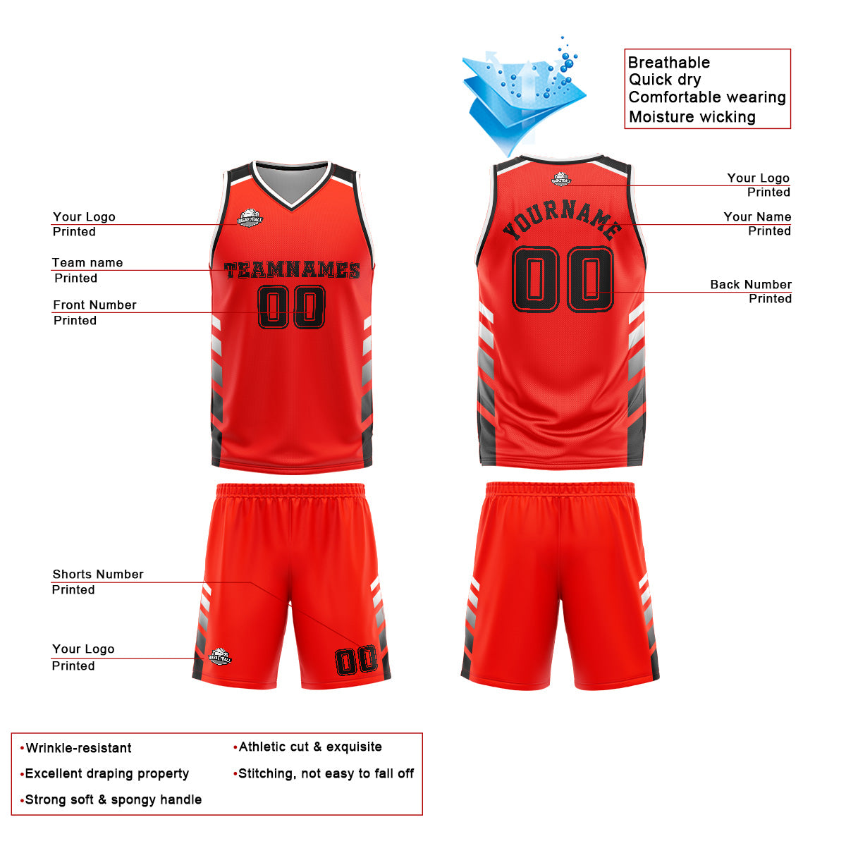 Custom Red Black Basketball Jersey Uniform Suit Printed Your Logo Name Number
