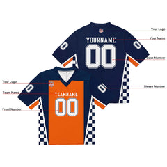 Custom Football Jersey Shirt Personalized Stitched Printed Team Name Number Navy & Orange