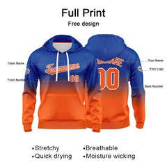 Custom Gradient Sweatshirt Hoodie For Man Woman Girl Boy Print Your Logo Name Number Royal Orange