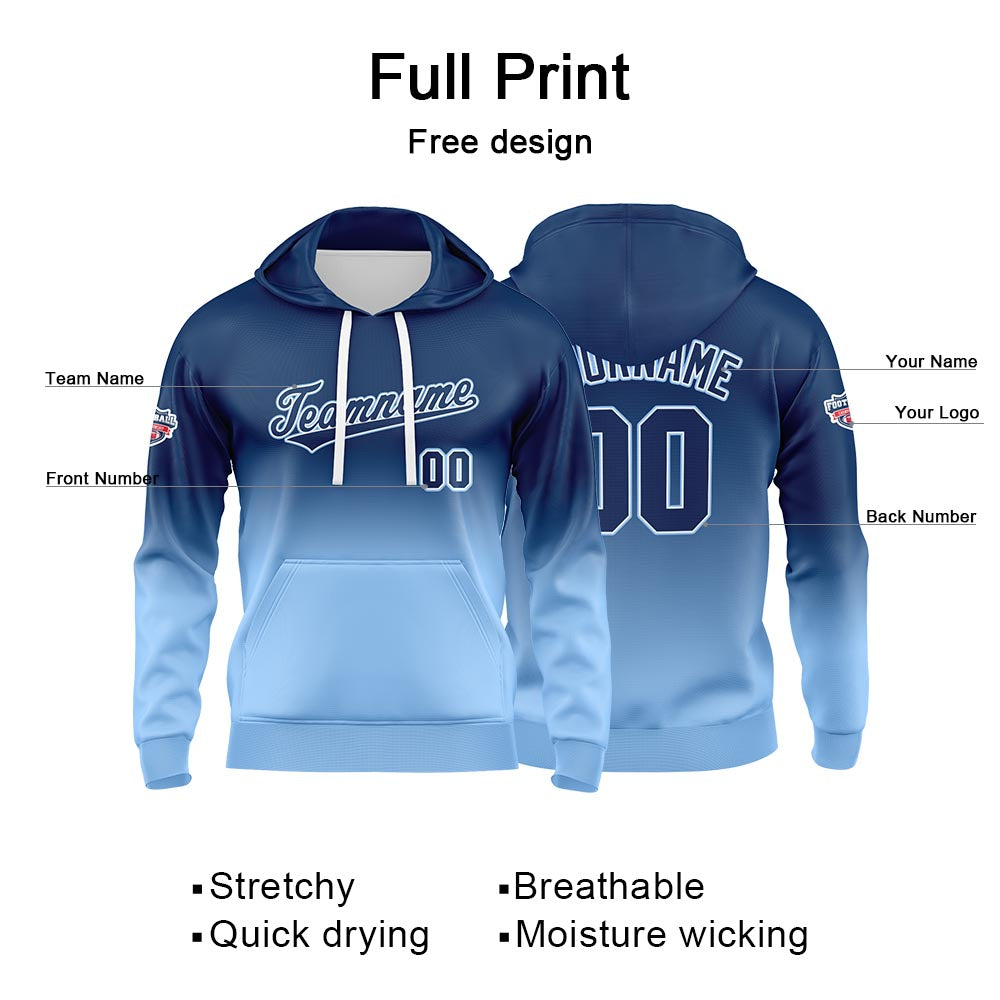 Custom Gradient Sweatshirt Hoodie For Man Woman Girl Boy Print Your Logo Name Number Navy Light Blue