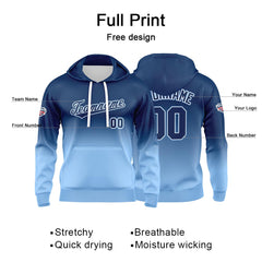 Custom Gradient Sweatshirt Hoodie For Man Woman Girl Boy Print Your Logo Name Number Navy Light Blue