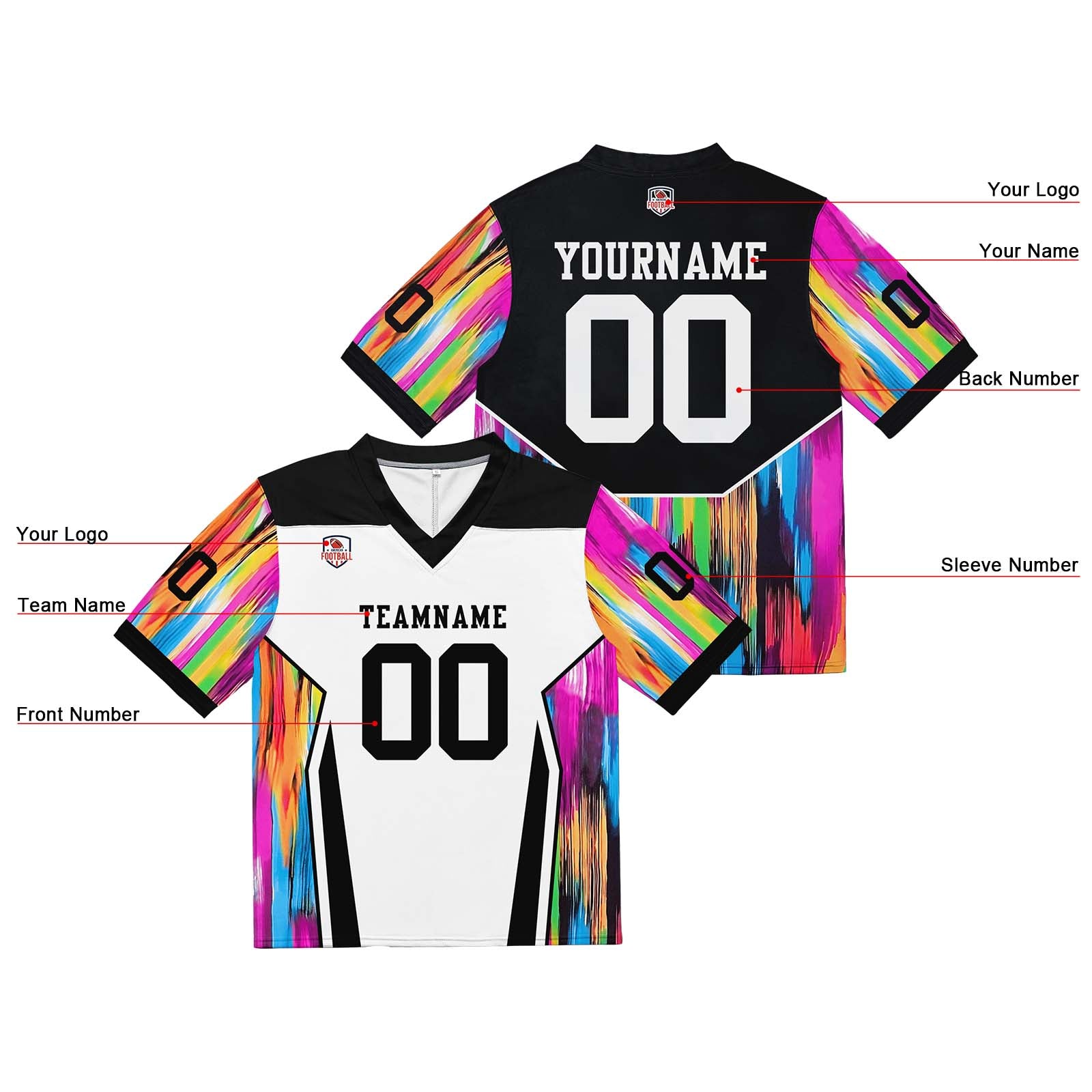 Custom Football Jersey Shirt Personalized Stitched Printed Team Name Number White & Black & Pink
