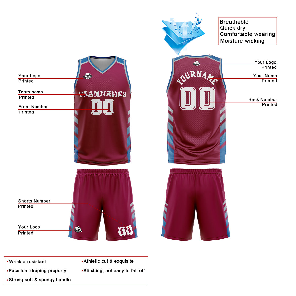 Custom Purple Blue Basketball Jersey Uniform Suit Printed Your Logo Name Number