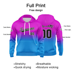 Custom Gradient Sweatshirt Hoodie For Man Woman Girl Boy Print Your Logo Name Number Pink Purple Blue
