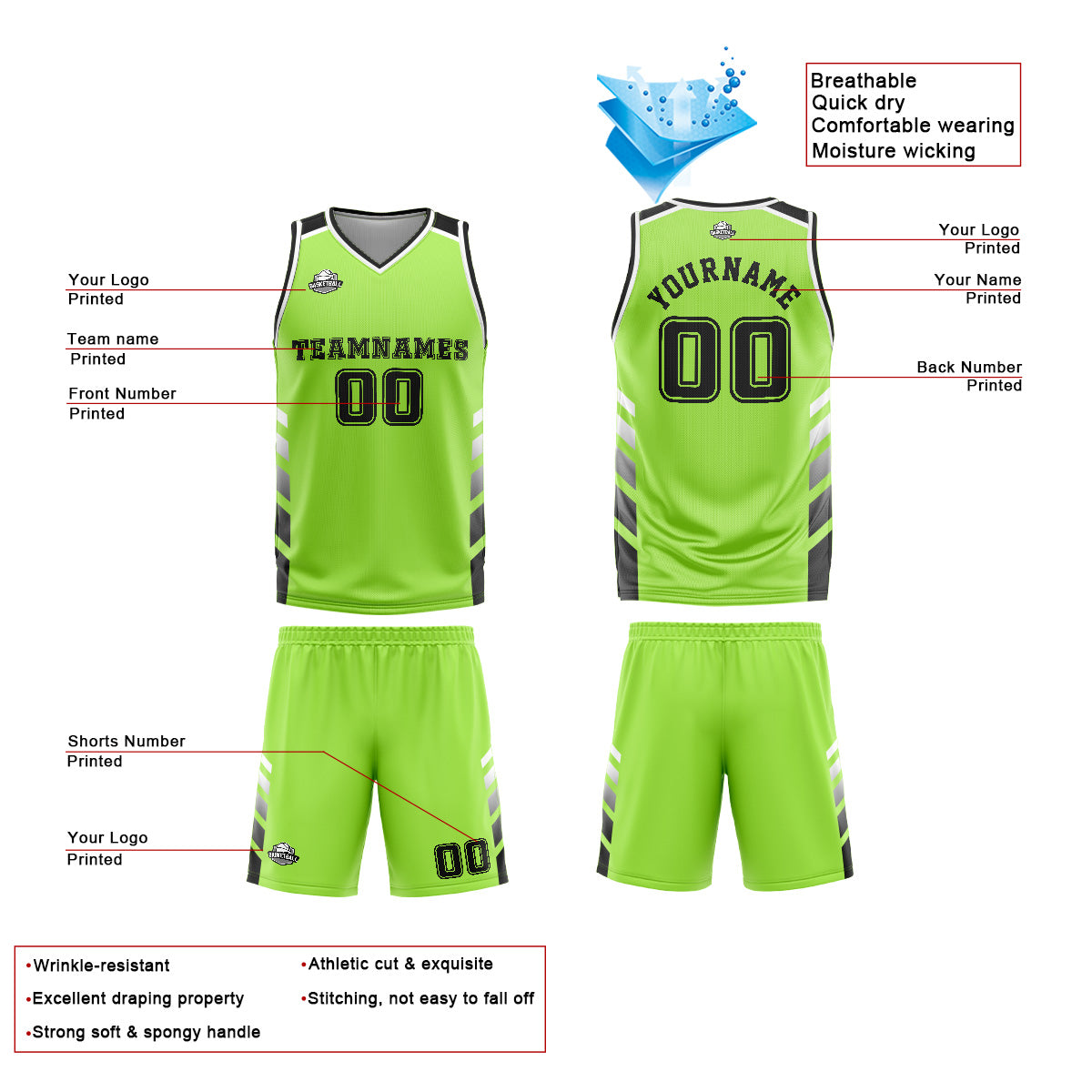Custom Green Black Basketball Jersey Uniform Suit Printed Your Logo Name Number