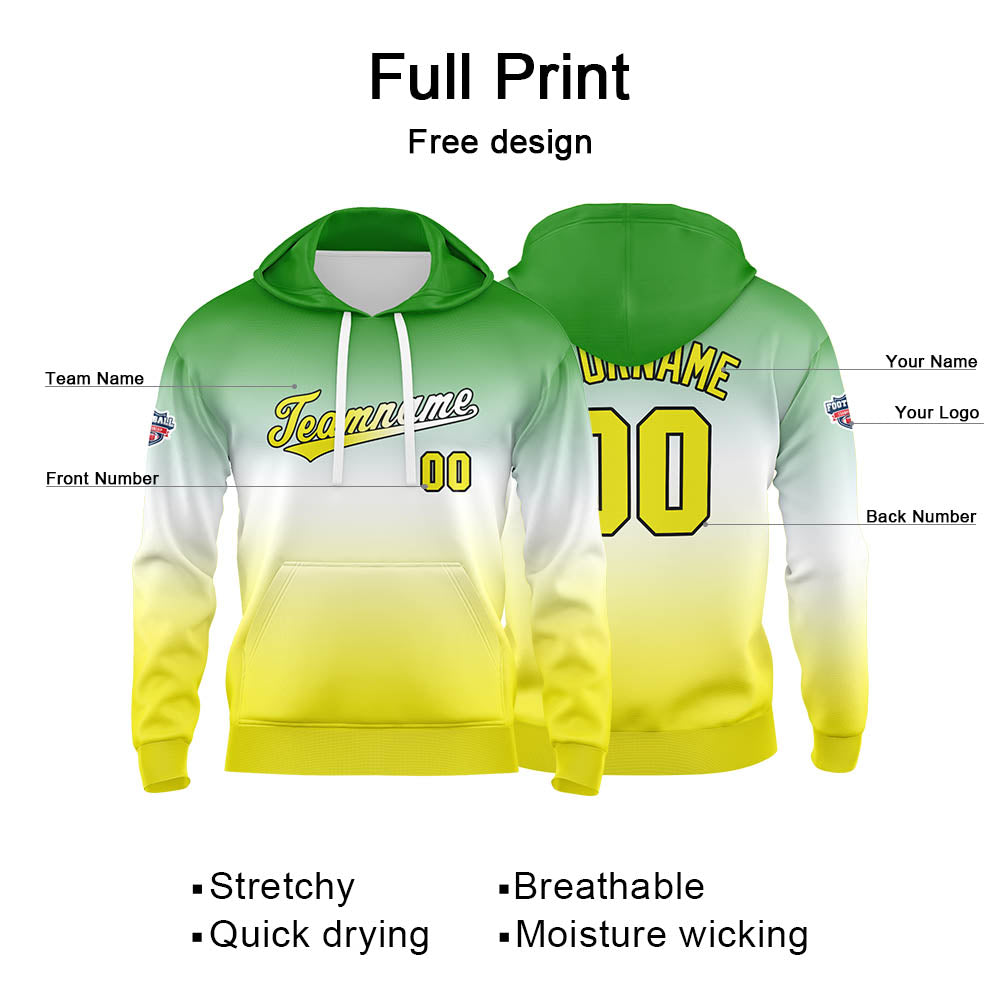Custom Gradient Sweatshirt Hoodie For Man Woman Girl Boy Print Your Logo Name Number Green White