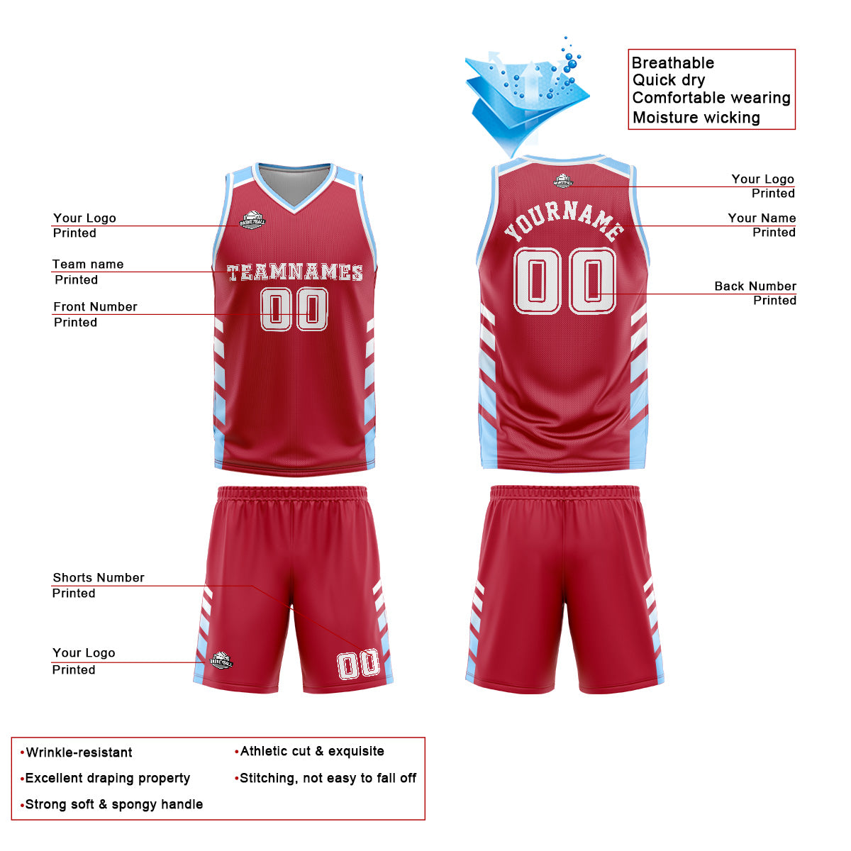 Custom Red Blue Basketball Jersey Uniform Suit Printed Your Logo Name Number