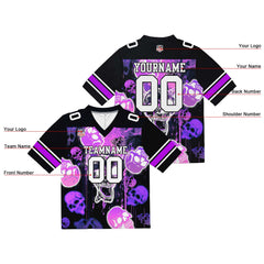 Custom Football Jersey Shirt Personalized Stitched Printed Team Name Number Graffiti skull-Purple