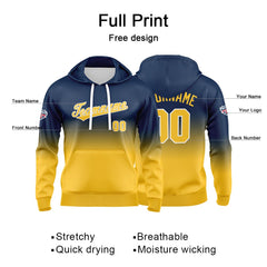 Custom Gradient Sweatshirt Hoodie For Man Woman Girl Boy Print Your Logo Name Number Navy Yellow