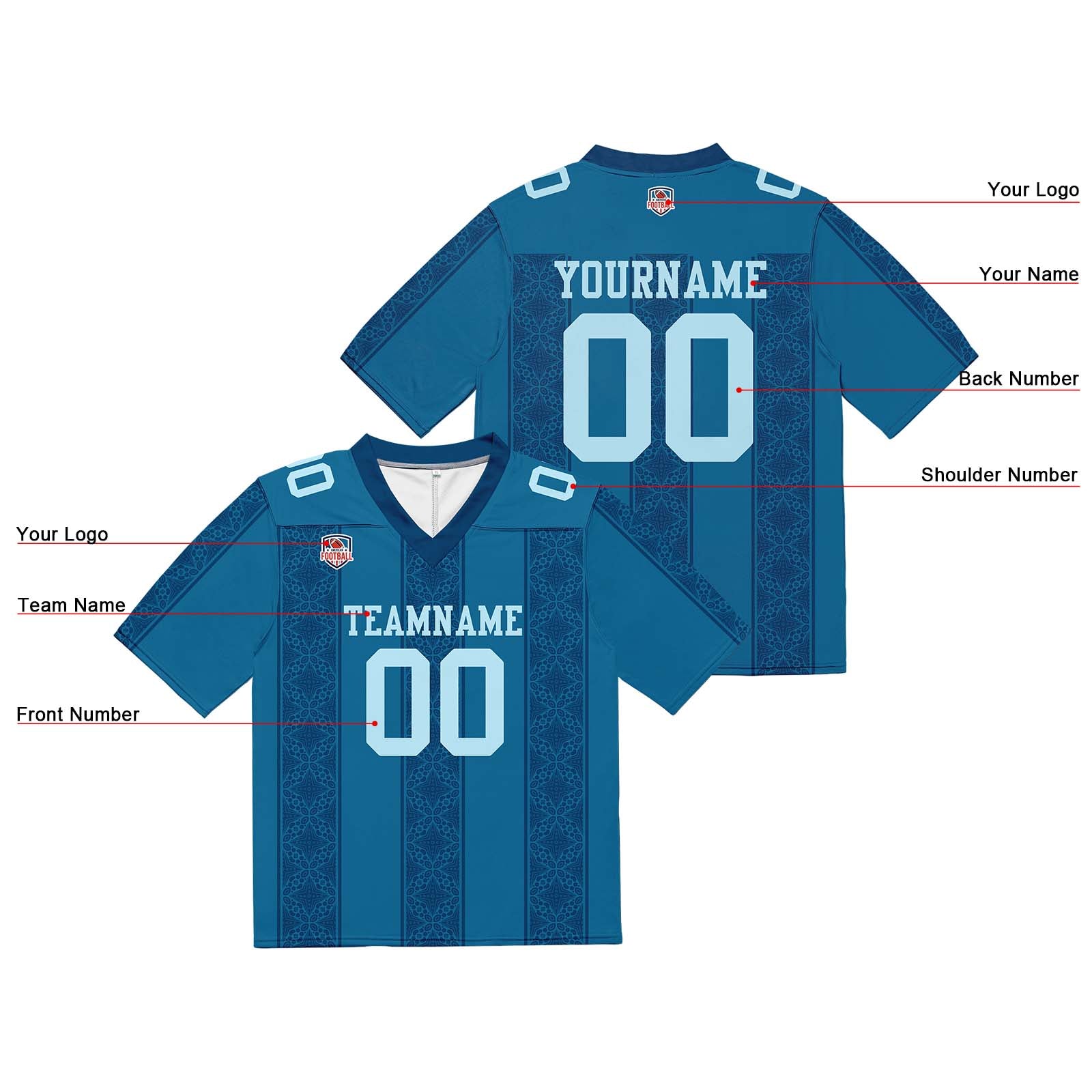 Custom Football Jersey Shirt Personalized Stitched Printed Team Name Number Navy