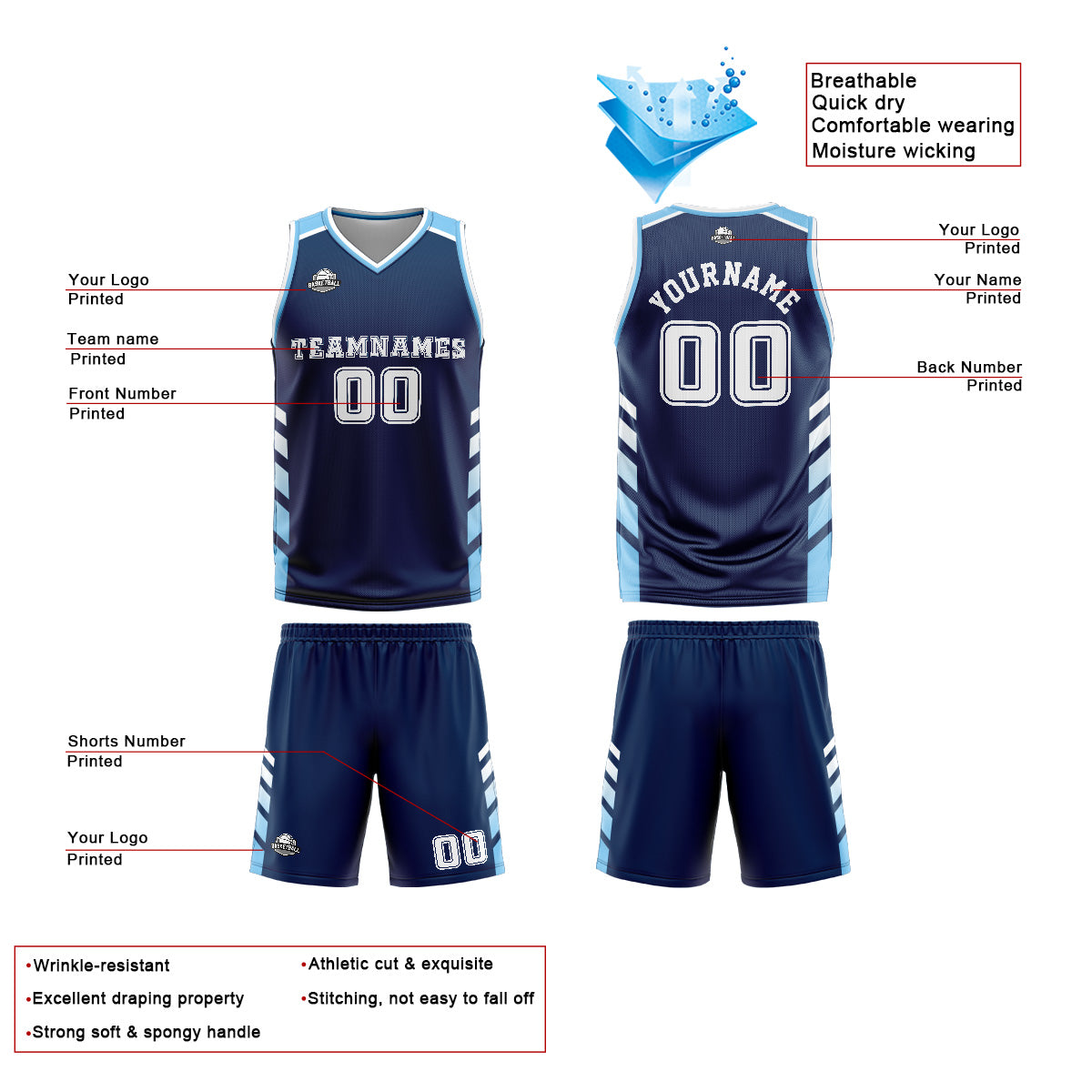 Custom Navy White Basketball Jersey Uniform Suit Printed Your Logo Name Number