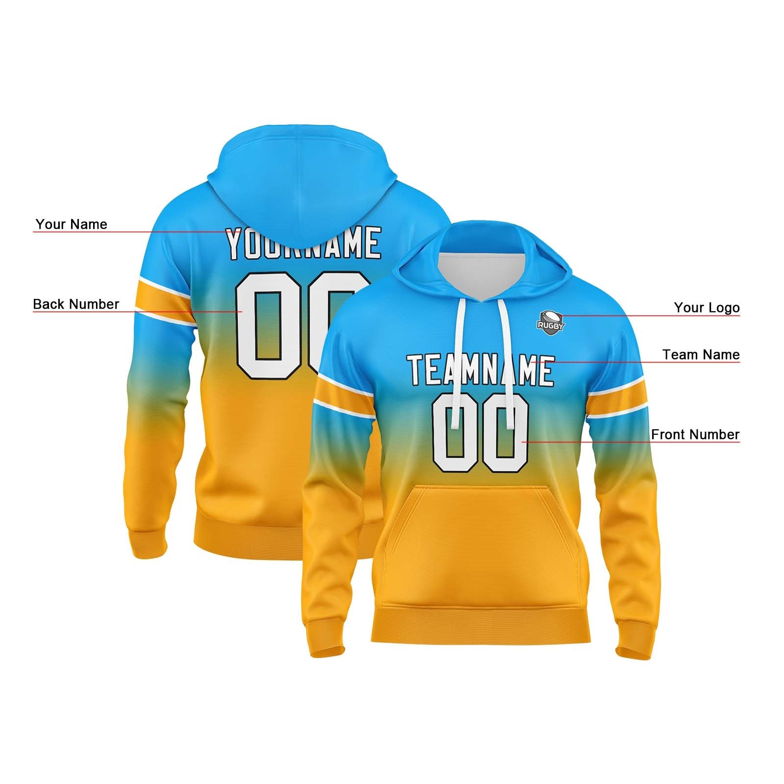 Custom Gradient Sweatshirt Hoodie For Man Woman Girl Boy Print Your Logo Name Number Light Blue&Orange