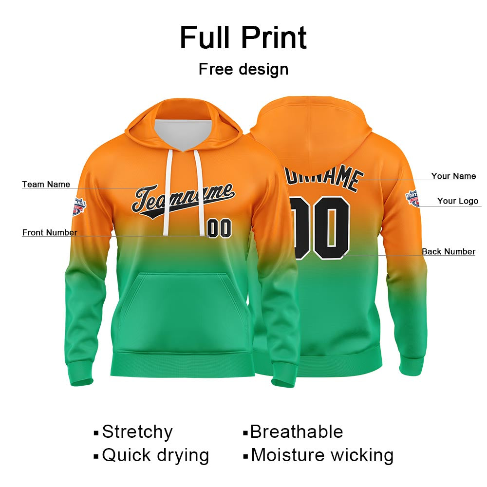 Custom Gradient Sweatshirt Hoodie For Man Woman Girl Boy Print Your Logo Name Number Orange Green