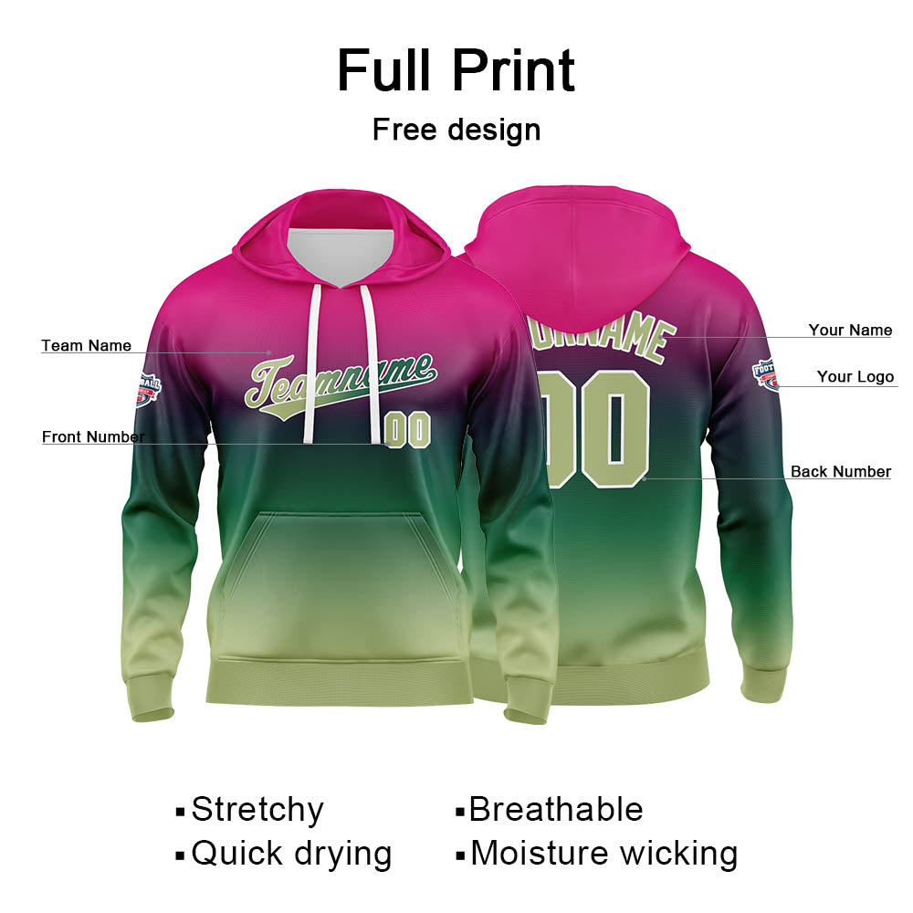 Custom Gradient Sweatshirt Hoodie For Man Woman Girl Boy Print Your Logo Name Number  Purple Green