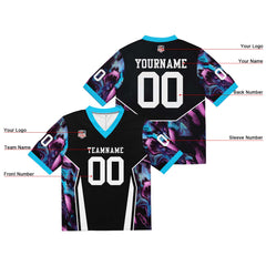 Custom Football Jersey Shirt Personalized Stitched Printed Team Name Number Black & Light Blue
