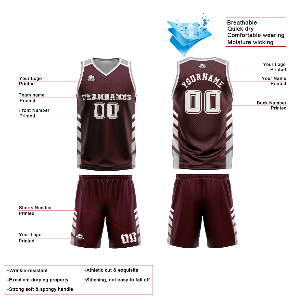 Custom Brown Grey Basketball Jersey Uniform Suit Printed Your Logo Name Number