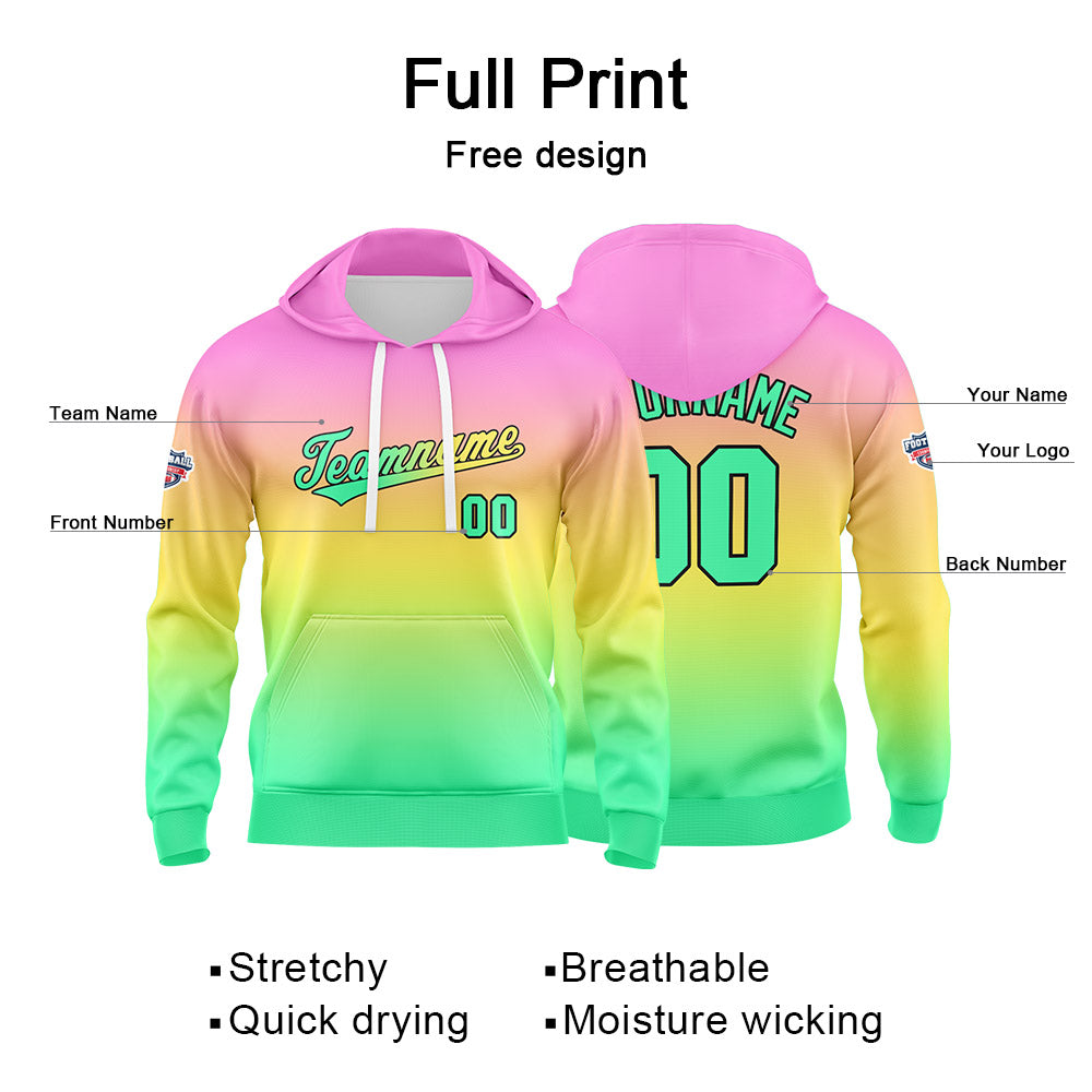 Custom Gradient Sweatshirt Hoodie For Man Woman Girl Boy Print Your Logo Name Number  Pink  Yellow Green