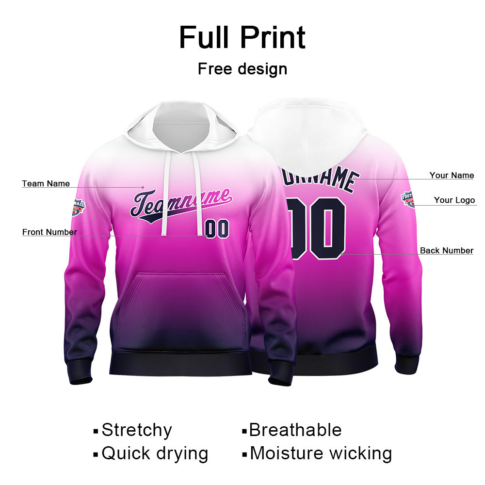 Custom Gradient Sweatshirt Hoodie For Man Woman Girl Boy Print Your Logo Name Number White  Purple