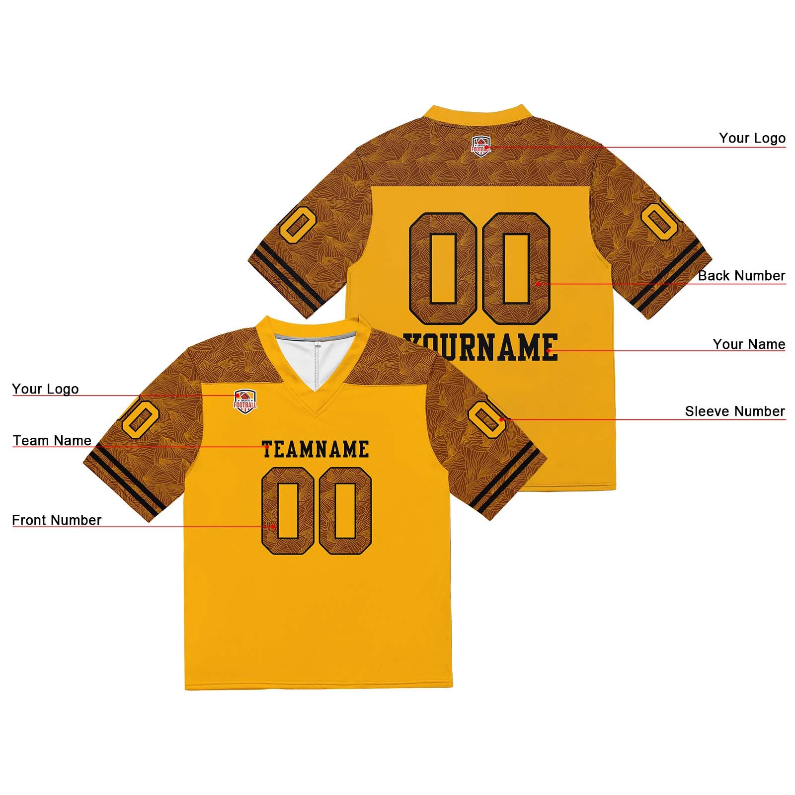 Custom Football Jersey Shirt Personalized Stitched Printed Team Name Number Yellow