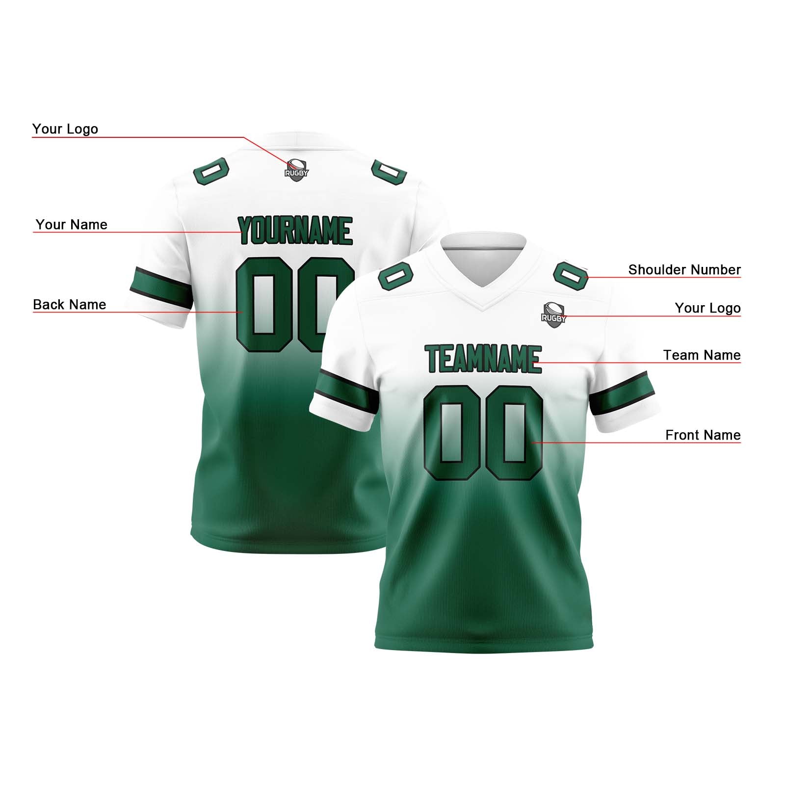 Custom Gradient Football Jerseys Personalized Name Number Logo for Adults Kids & Teams
