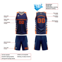 Custom Navy Orange Basketball Jersey Uniform Suit Printed Your Logo Name Number