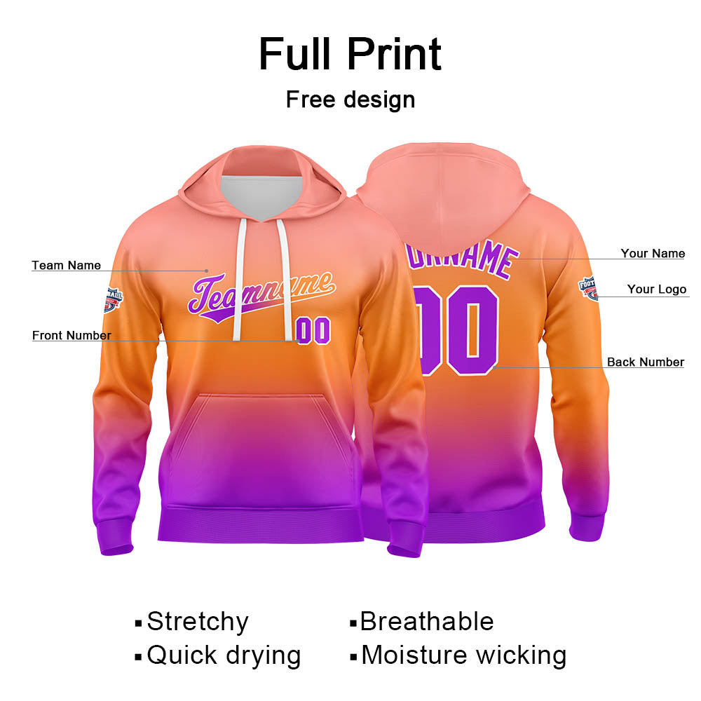 Custom Gradient Sweatshirt Hoodie For Man Woman Girl Boy Print Your Logo Name Number Orange  purple