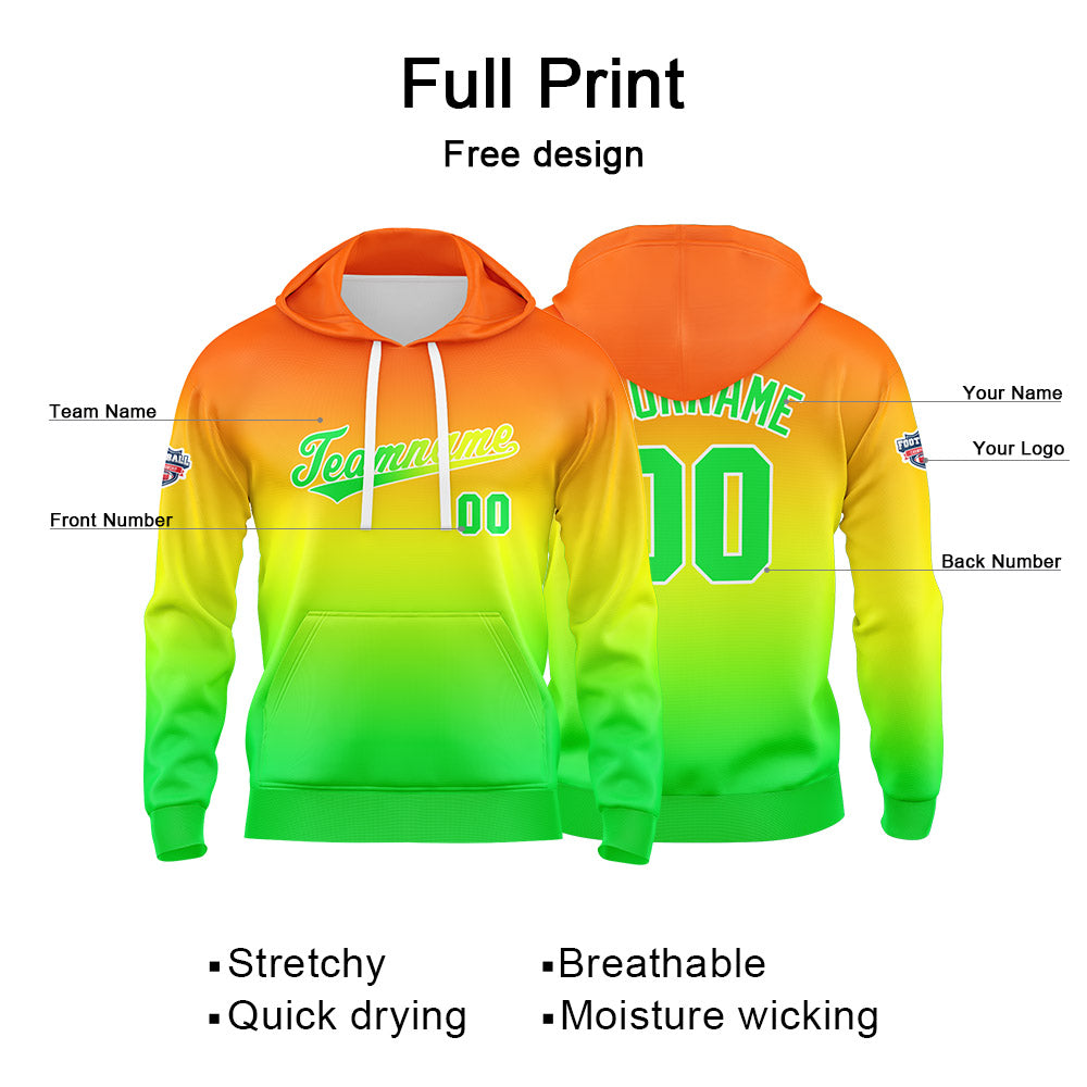 Custom Gradient Sweatshirt Hoodie For Man Woman Girl Boy Print Your Logo Name Number Orange Yellow Green