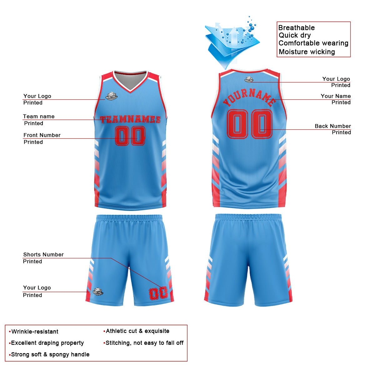 Custom Blue Red Basketball Jersey Uniform Suit Printed Your Logo Name Number