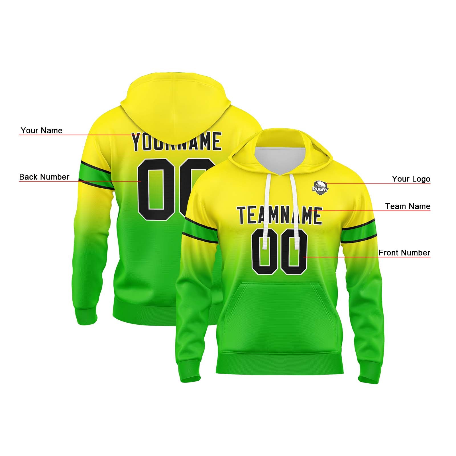 Custom Gradient Hoodie For Man Woman Girl Boy Print Your Logo Name Number Yellow&Green
