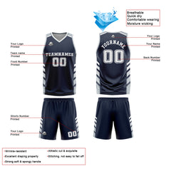 Custom Navy Grey Basketball Jersey Uniform Suit Printed Your Logo Name Number