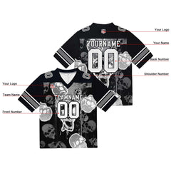 Custom Football Jersey Shirt Personalized Stitched Printed Team Name Number Graffiti skull-Grey