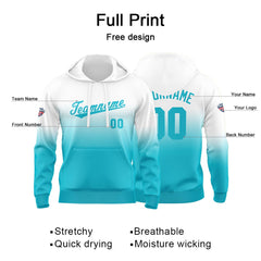 Custom Gradient Sweatshirt Hoodie For Man Woman Girl Boy Print Your Logo Name Number Blue White