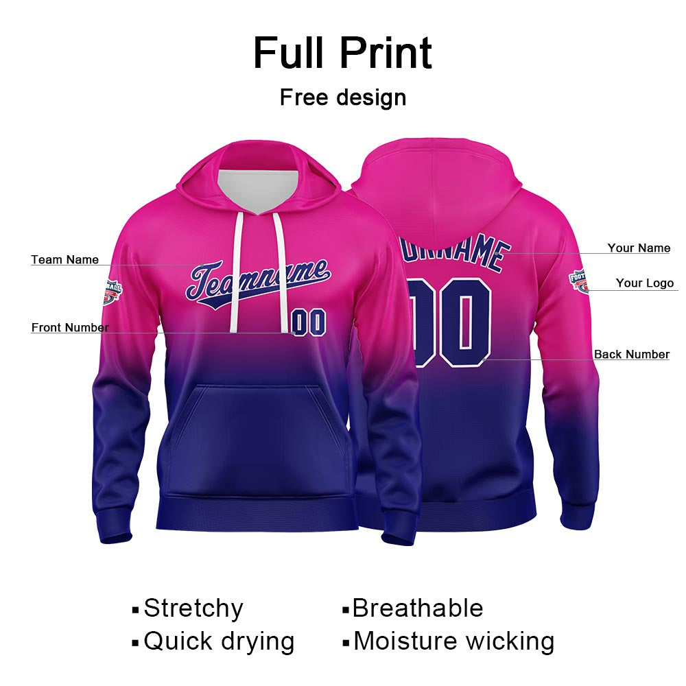Custom Gradient Sweatshirt Hoodie For Man Woman Girl Boy Print Your Logo Name Number Fuchsia Navy