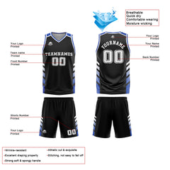 Custom Black Blue Basketball Jersey Uniform Suit Printed Your Logo Name Number