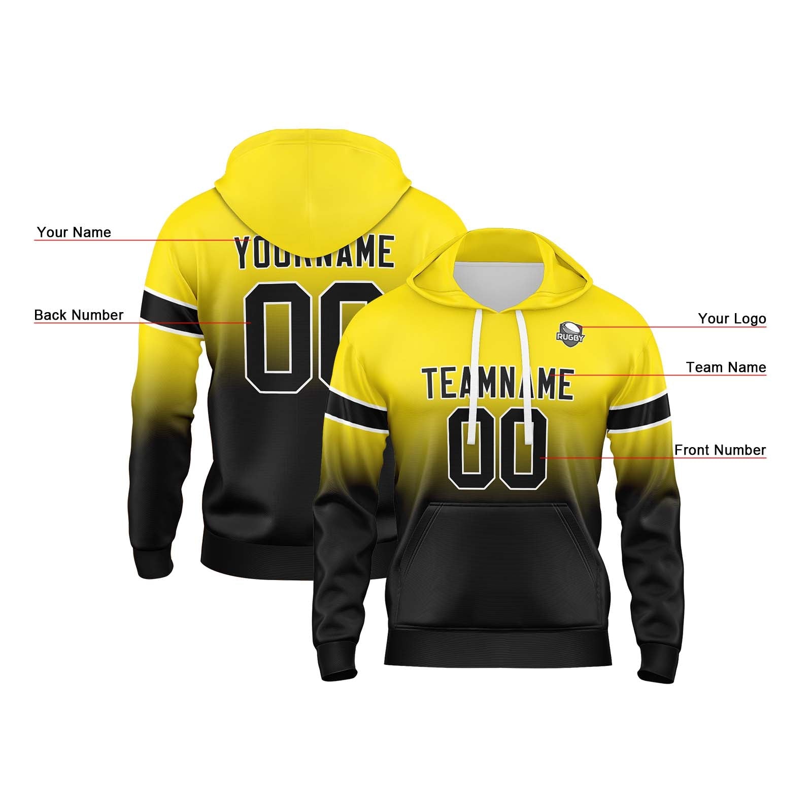 Custom Gradient Hoodie For Man Woman Girl Boy Print Your Logo Name Number Yellow&Black