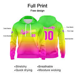 Custom Gradient Sweatshirt Hoodie For Man Woman Girl Boy Print Your Logo Name Number Green Yellow  Pink