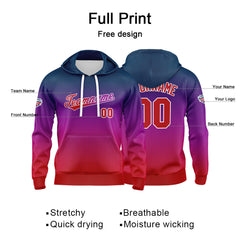 Custom Gradient Sweatshirt Hoodie For Man Woman Girl Boy Print Your Logo Name Number Blue Purple Red