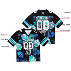 Custom Football Jersey Shirt Personalized Stitched Printed Team Name Number Graffiti skull-Light Blue