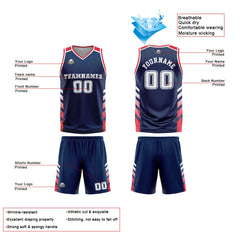 Custom Navy Red Basketball Jersey Uniform Suit Printed Your Logo Name Number