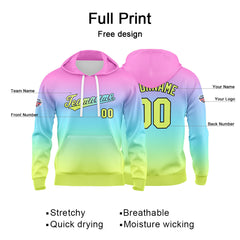 Custom Gradient Sweatshirt Hoodie For Man Woman Girl Boy Print Your Logo Name Number Pink  Blue  Yellow