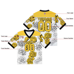 Custom Football Jersey Shirt Personalized Stitched Printed Team Name Number White&Yellow