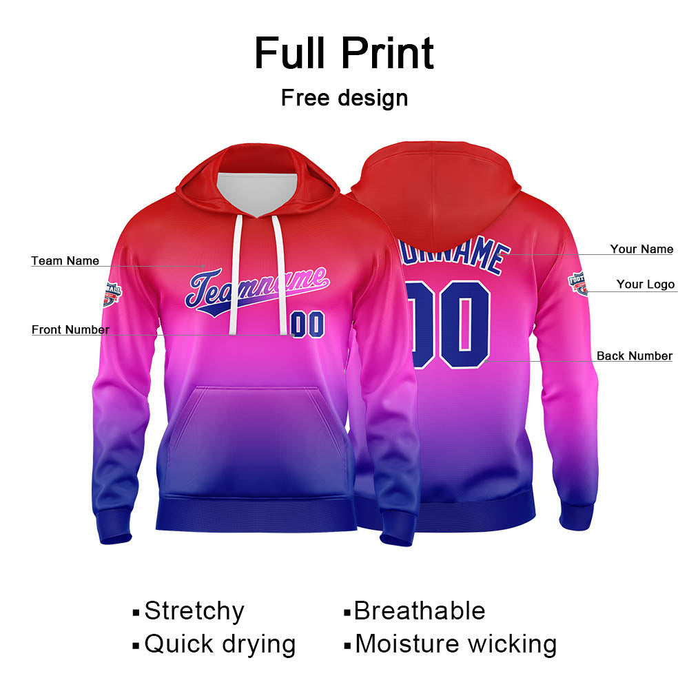 Custom Gradient Sweatshirt Hoodie For Man Woman Girl Boy Print Your Logo Name Number  Red Purple Blue
