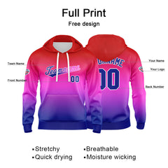 Custom Gradient Sweatshirt Hoodie For Man Woman Girl Boy Print Your Logo Name Number  Red Purple Blue
