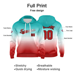 Custom Gradient Sweatshirt Hoodie For Man Woman Girl Boy Print Your Logo Name Number White Red