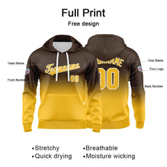 Custom Gradient Sweatshirt Hoodie For Man Woman Girl Boy Print Your Logo Name Number Brown Yellow