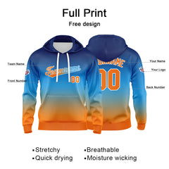 Custom Gradient Sweatshirt Hoodie For Man Woman Girl Boy Print Your Logo Name Number Blue Orange