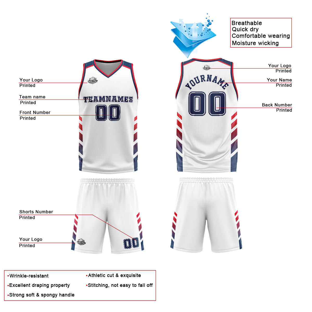 Custom White Blue Basketball Jersey Uniform Suit Printed Your Logo Name Number