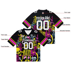 Custom Football Jersey Shirt Personalized Stitched Printed Team Name Number Skeleton-Yellow